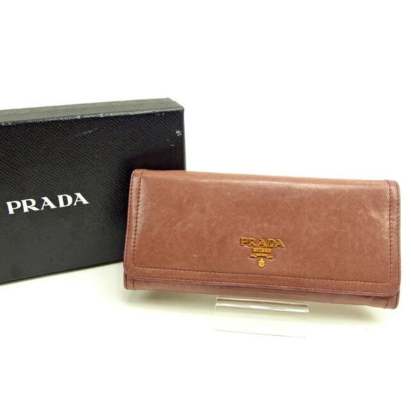 Prada Wallet Purse Long Wallet Logo Pink Gold Woman Authentic Used - Picture 1 of 6